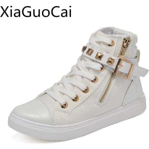 Rivet White Fashion Women Casual Shoes Flat High Top Female Pink Sneakers for Women Platform Cute Flat Shoes G76 35