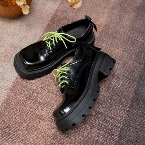 Platform Shoes for Women 2021 Spring Lace-up High Heels Pumps Female Genuine Leather Night Club Shoes Woman Black White