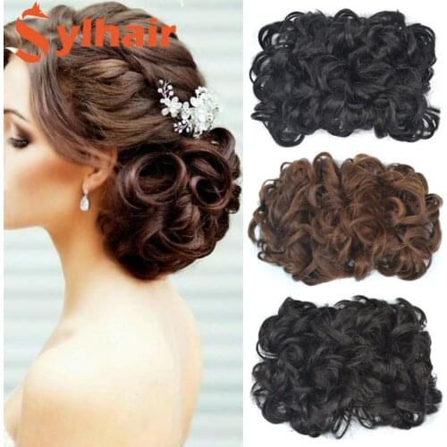 Sylhair Womens Curly Chignon With Elastic Rubber Band Clip In Synthetic Scrunchie Wrap Hair Messy Bun Hairpieces