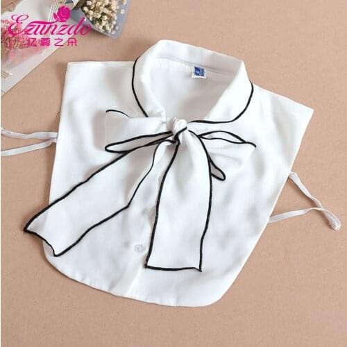 Womens Chiffon Fake Collar Shirt Ladies Bowknots Fake Shirt Collar Solid Color Sweater Decorative Women False Detachable Collar