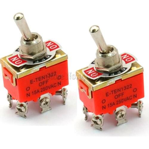 1Piece Power Switch E-TEN1322 15A 250V AC 6PIN ON-OFF-ON 12mm Toggle Switch / Rocker Switch