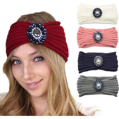 Diamond-studded Gemstone Knitted Curled Wool Headband Headband Ear Protection Headband Handmade Headgear Warm Hair Accessories