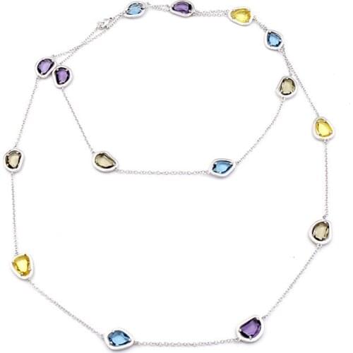 Long Sweater Necklace Multicolor Candy Faceted Crystal Stone Charm Necklace Fashion Irregular Stone Women Girls Party Jewelry
