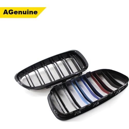 ABS M Color Double Line Slats Car Front Bumper Radiator Mesh Grille Auto Front Grills for BMW 5 series F10 F18