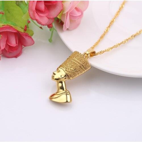 Egyptian Queen Nefertiti Necklace For Women High Quality Jewelry Gold Color Pharaoh Face Figure Pendant Necklace African Gifts