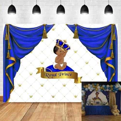 NeoBack Baby Shower Backdrops Royal Prince Background Blue Curtain Decorated Newborn Baby Birthday Party Banner Photo Background
