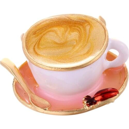 Crystal Coffee Espresso Shape Brooch Pins Women Cloth Dress Jewelry Decor