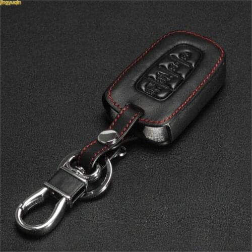 Jingyuqin 4 Button Leather Car Key Bag Remote Control Key Cover Case for Kia K2 K5 Hyundai Genesis Equus Elantra Veloster Sonata