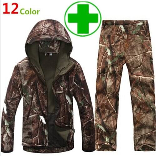 Camouflage hunting clothing Shark skin soft shell lurker tad v 4.0 outdoor tactical military fleece jacket + uniform pants suits