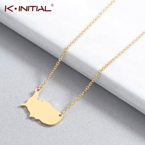 Kinitial Stainless Steel Map Necklace USA Map Pendant United States Chain Necklace Charm Chain for women Statement Jewelry