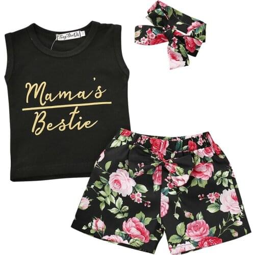 Toddler Girl Outfits Summer Baby girl Clothes Set Letter Floral Print Sleeveless Shirt Vest Tops+Shorts 2PCS Clothing Se