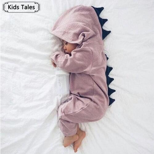 Baby Boy Girl 3D Dinosaur Costume Solid Purple Gray Rompers Spring Autumn Cotton and Linen Infant Playsuit Clothes SR382
