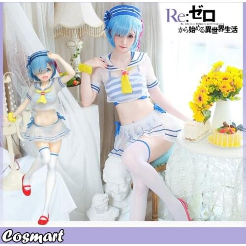 Anime Re: Life a Different World from Zero Rem Sailor Suit Summer Swimsuit Cosplay Costume Halloween Suit For Women New 2020