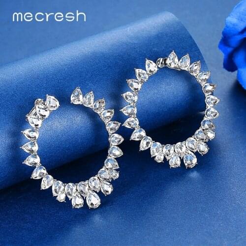 Mecresh Teardrop Crystal Circle Round Hoop Earrings Fashion Jewelry Statement Silver Color Women Wedding Clip on Earrings EH1634