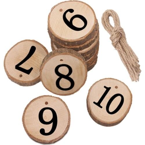 10pcs/lot Natural Round Wooden Pieces 1 To 10 Number Wood Pieces Slice Hanging With Hemp Rope Gift Tags For Wedding Party