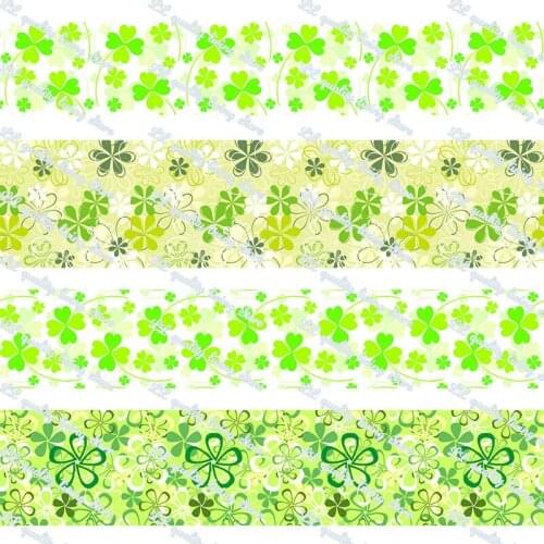 Green clover printed grosgrain ribbon fashion ribbon Handmade Crafts Woven Brand Labels Gift Packaging 50 yards