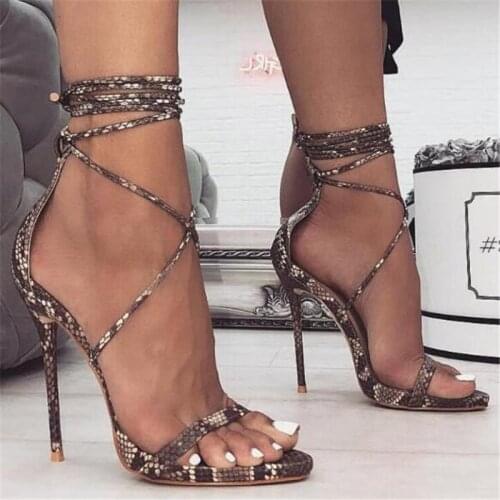 Fashion 2019 Summer Womens Sandals PU Lace-Up Thin High Heels Cover Heel Shallow Mature Serpentine Dance Solid 35-40