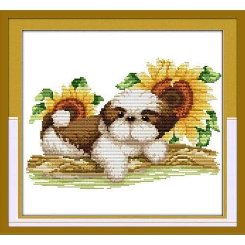 Joy Sunday Cross Stitch Kits Watching The Dog Series Sets Paintings Printed on Canvas 11CT14CT DIY Embroider Set Needlework Kits