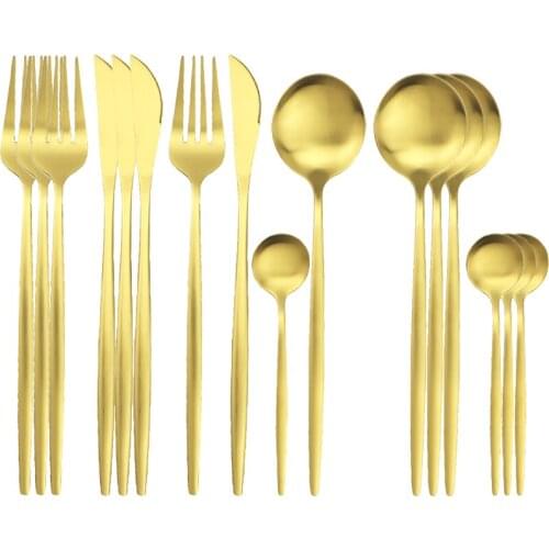 16Pcs/Set Gold Cutlery Set Knives Fork Tea Spoon Tableware Set Stainless Steel Dinnerware Set Home Kitchen Dinner Silverware Set