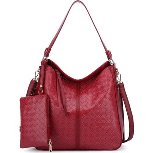 Women Woven Handbag Set Big Capacity Tote with Small Purse Multi Color Options