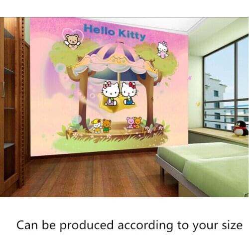 Custom papel DE parede infantil,cartoon purple KITTY cat for children room,the boys and girls bedroom wall waterproof wallpaper