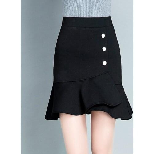 2020 New Irregular Ruffled Mermaid Skirt Women Business Professional Wear High Waist Skirt Short Hip Skirt Black Red