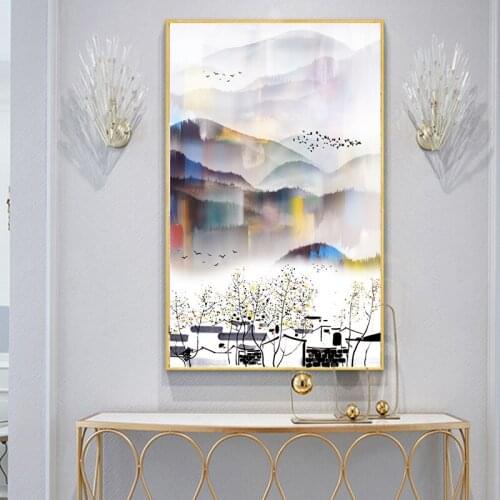 New Chinese Style Moutain View Poster and Print Landscape Wall Art Picture For Living Room Bedroom Aisle Canvas Art Home Decorat