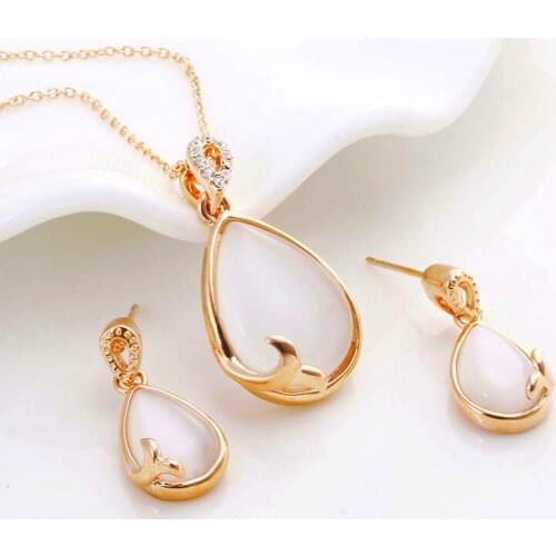 Ociki ITALINA Rose Gold Colo Vintage Crystal Opal Necklace and Earring Jewelry Set for Women Girls Gift Drop Shipping Waterdrop