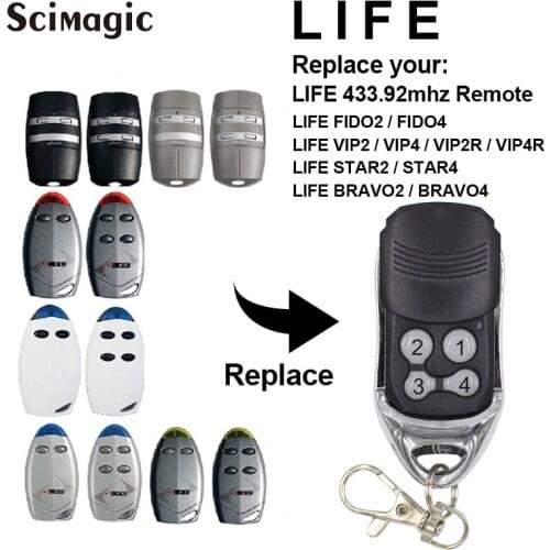 LIFE FIDO 2, FIDO 4, VIP 2, VIP 4 garage gate Remote Control Replacement 433mhz remote transmitter
