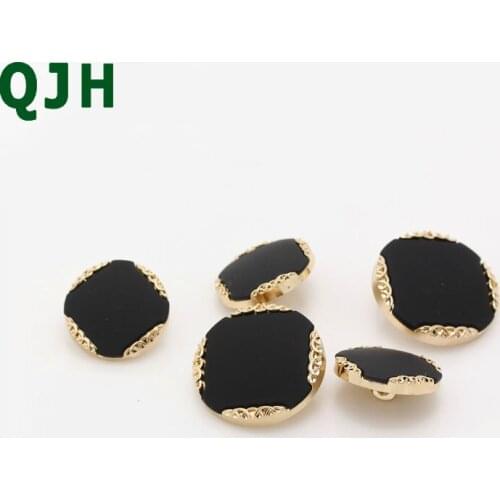 QJH 10pcs Classic Black Gold Color Round Shank Buttons Elegance Metal Button Sewing Buttons For Clothing Dress DIY Decoration