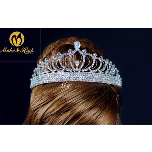 Luxury Princess Wedding Bridal Hair Accessory Full Crystal Rhinestones Brides Tiaras and Crowns Prom Pageant Party Handmade