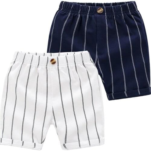 Striped Boys Shorts Summer Elegant Toddler Knee Length Pants Elastic Waist Trousers Kids Clothes Children Outfit