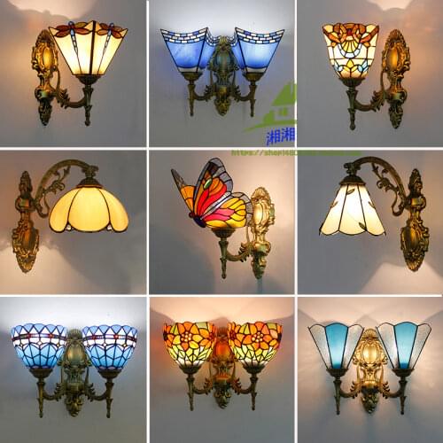 Vintage Turkish Wall Lamp Bedroom Aisle Corridor Bathroom Stained Glass Lampshade Butterfly Wall Bracket Light wy121611