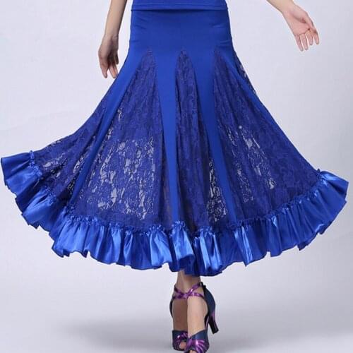 Modern Latin Dance Costumes For Women The Lace Stitching Skirts Adult Ballroom Tango Chacha Training Clothes Big Swing Skirt