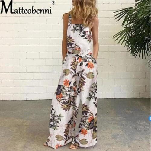 2021 Women Summer Jumpsuit Women Rompers Sexy Sleeveless Wide Leg Printed Overalls Suspenders Pantalon Femme Plus Size Playsuit