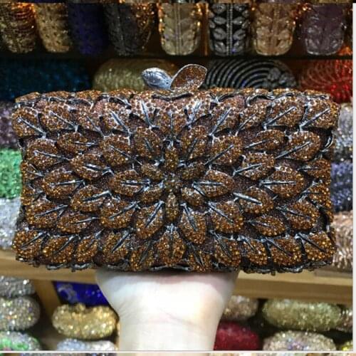 Flower Crystal Clutch Evening Bag For Women Party Gold silver Metal Clutches Wedding Handbags and Purses Bridal Clutch Hand Bag