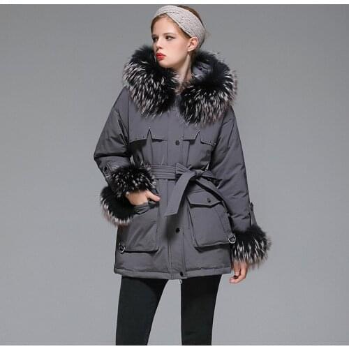 Winter white duck down female raccoon brief paragraph han edition fashion collars hooded loose with thick warm coat