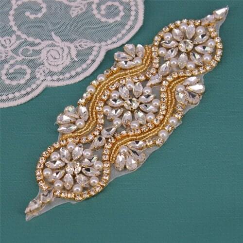 Gold crystal rhinestone applique Rhinestone patch decoration for the wedding dress sewing Clothing Accessories