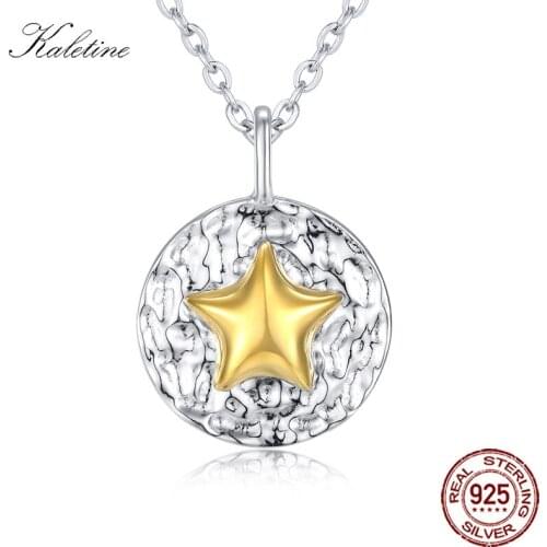 Gold Color Star Silver 925 Pendant Necklaces Ripple Round Charm Necklace Stars Pendants Silver Jewelry for Women Collars KLTN083