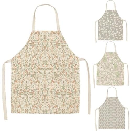 1 Pcs Leaves Pattern Kitchen Apron for Women Cotton Linen Bibs Household Cleaning Pinafore Home Cooking Aprons WQ146