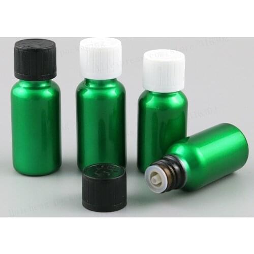 15ml 20ml Refillable Green Glass Essential Oil Bottles 1/2OZ 2/3OZ Containers With White Black Childproof cap 12pcs