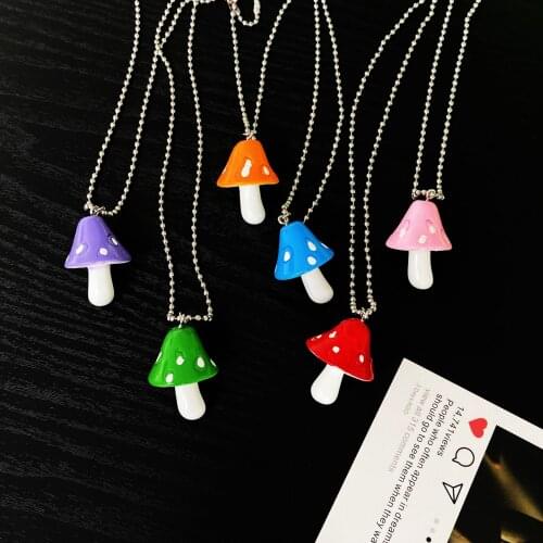 17KM Fashion Cartoon Color Mushroom Pendants Necklace For Women Girl Small Fresh Resin Pendant 2021 Trend Necklaces Jewelry Gift