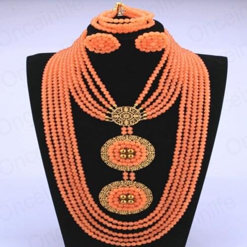 2017 Fashion Orange Nigerian African Jewelry Sets Dubai Handmade Christmas Earrings Bracelet Necklace Crystal Jewellery 2017