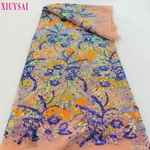 2020 African Sequins Lace Fabric High Quality Nigerian French Lace for Party Embroidered Tulle Mesh Fabric For Wedding