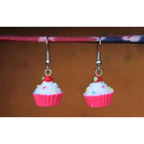 2020 NEW Acrylic Cute Pink Small Cake Cupcake Birthday Food Kawaii Earrings Fashion Romantic Girl Jewelry For Women Gift