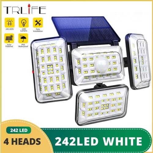 242 LED 10000mAH Solar Lights Outdoor 4/3/2 Heads Waterproof Motion Sensor IP65 Waterproof Wall Lamp Spotlight Floodlight 100W
