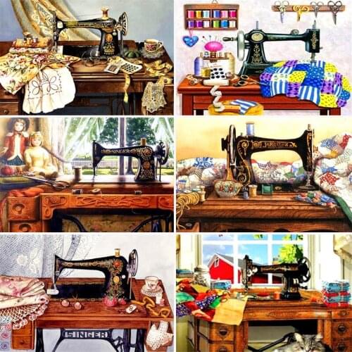 Full Drill Square Diamond Painting 5D Cartoon DIY Diamond Embroidery Sewing Machine Home Decoration