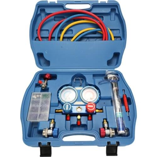 Car Air Conditioning Refrigerant Freon Double Valve Pressure Gauge with Seal Rings Diagnostic Repairing Tool Kit
