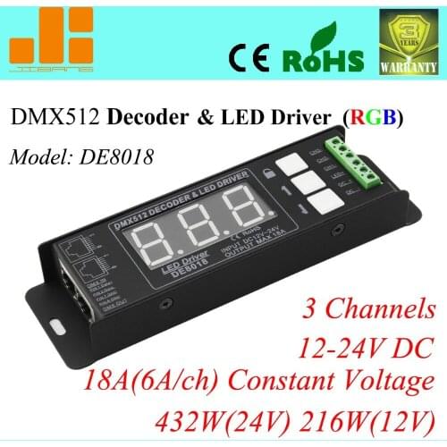 Free Shipping DMX512 Decoder 3 channels RGB Dimming LED Driver DE 8018