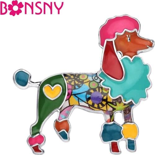 Bonsny Enamel Alloy Floral Poodle Dog Brooches Pin Cute Animal Pets Jewelry Gift Clothes Scarf Decoration For Women Girls Bijoux